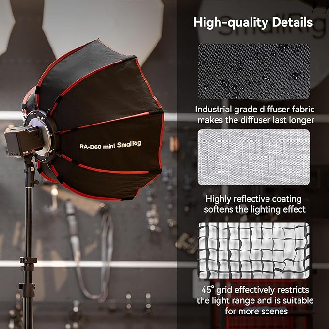 SmallRig RA-D60 Parabolic Softbox, 23.6" Quick Release Softbox with Carrying Bag, Compatible with SmallRig RC60 /RC100 Series COB Video Light for Photography Studio, Video Recording