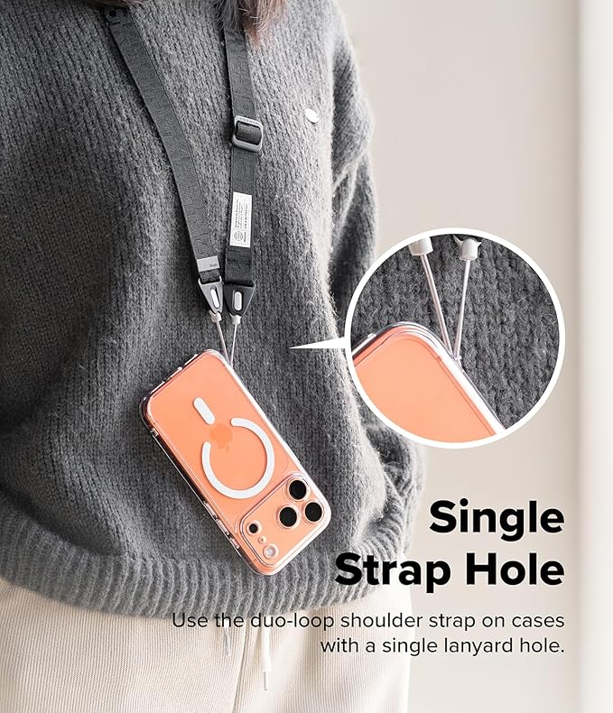 Ringke Shoulder Strap for Camera and Phone Strap, Designed for iPhone 17 Case, Adjustable Sturdy Universal Crossbody Lanyard - Lettering Black 3