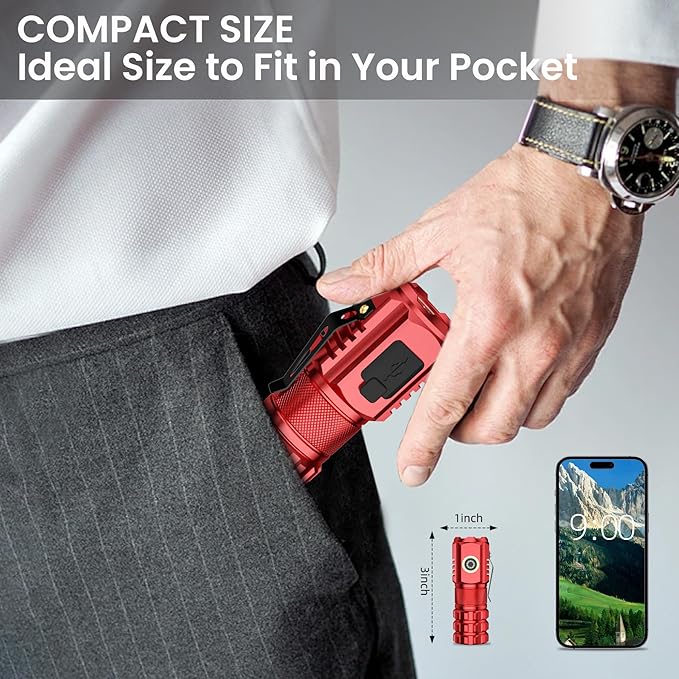 LED Mini Flashlight with Magnet,Super Bright Small Pocket Flashlight,5 Modes USB C Rechargeable, IPX6 Magnetic Flashlight for EDC Camping Outdoor.