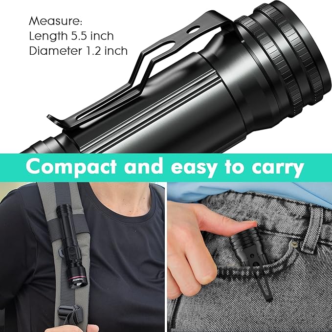 WdtPro 2 Pack Flashlights Rechargeable, Bright Mini LED Pocket Flash Lights with Clip, Zoomable, Dual Switch, 5 Modes, Waterproof Flashlight for Camping Outdoor Home Emergency (Battery Included)