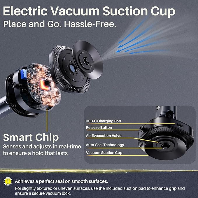 Pocket 3 Suction Cup Camera Mount, [Auto-Seal & Quick Release] Car Windshield Window Dash Holder Accessories for DJI Osmo Action 6/5 Pro/4/Nano, GoPro Hero 13-11, Insta360 X5 X4 ACE Pro 2