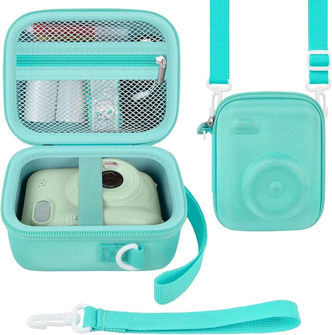 Instant Print Camera Case Compatible with Gofunly Camera, Digital Camera Bag for Esoxoffore/for LETSHAHA/for JPVERLY/for Hangrui, Storage for Printer Paper and 32GB SD Card- Green (Box Only)