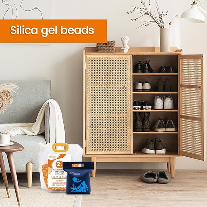 Silica Gel Desiccant Beads – Reusable Desiccant Bulk 3mm Beads for 3D Filament, Electronics, Cameras, Jewelry, and Safes (Orange White MIX, 2 LBS+1 Bag)