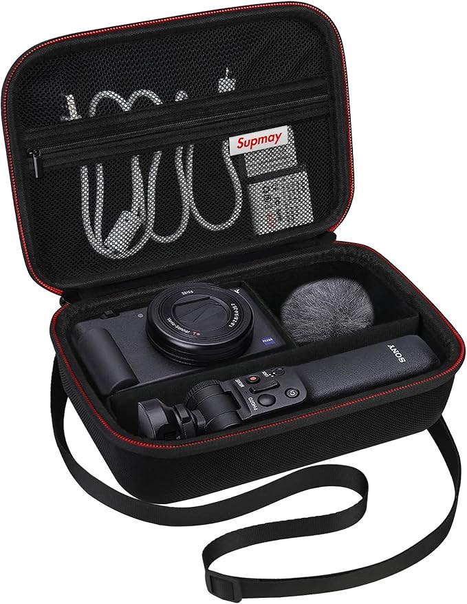 Hard Travel Case for Sony ZV-1F / ZV-1 / ZV-1 II Digital Camera, Protective Cases Bag Fits Vlogger Accessory Kit Tripod and Microphone, Extra Zipper Pocket fit Battery Charger, Black