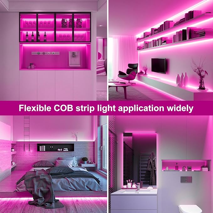 Pink COB LED Strip Lights Battery Powered with Remote, 6.56FT 640LED Light Strip Dimmable Cuttable Flexible Wireless LED Tape Light for Gifts, Bedroom, Party, TV Backlight, Home Lighting Decor
