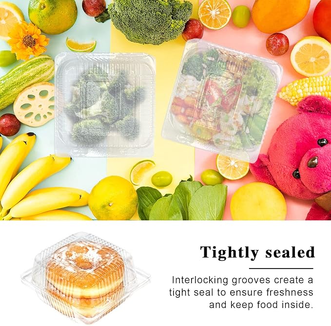 Qyyiguf 50 Pcs Clear Hinged Plastic Containers with Lids,Square To Go Containers,Disposable Clamshell Takeout Tray for Dessert,Cakes,Cookies,Salads,Pasta,Sandwiches