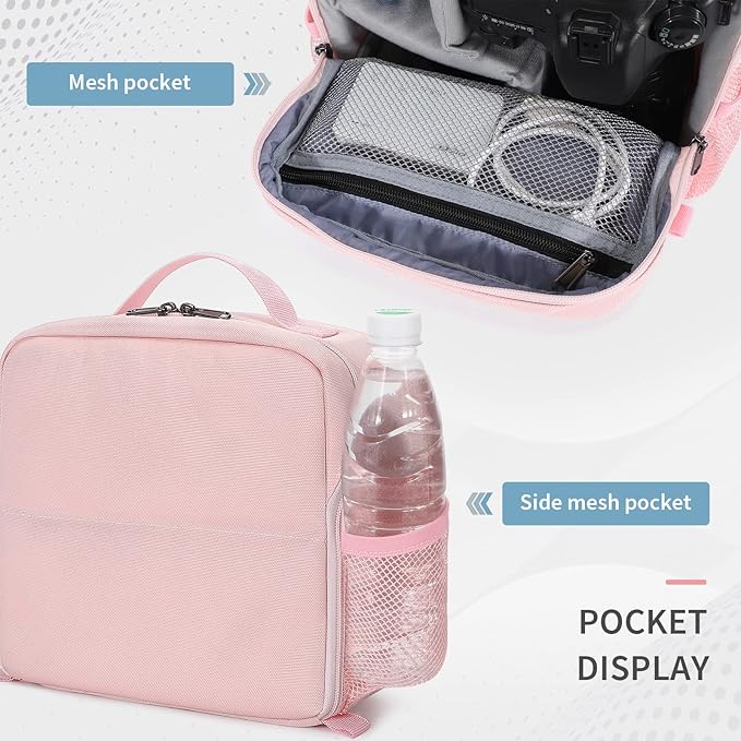 BAIGIO Camera Bag Insert Handbag Inner Case Large Capacity Small Camera Insert Bag Shockproof and Water-resistant DSLR SLR Foldable Protective Camera Organizer Cube Padded Camera Bag Pink