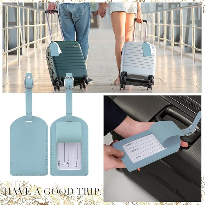 Amylove 48 Sets Leather Luggage Tags Bulk Wedding Favors Luggage Tags for Guests Bridal Gifts Wedding Bridal Shower Gift PU Leather with Name ID Card Tag for Guests
