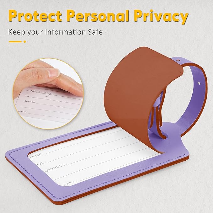 Travelambo 20 Pack Luggage Tags for Suitcases Privacy Protection Bag Tags Faux Leather Travel Accessories Essential, Classic Purple