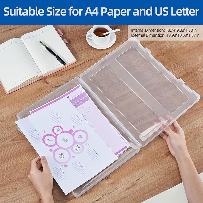 Mickiewicz 4 Pack Large A4 Paper document Box, Arts Supply Storage Organizer Box Scrapbook Storage Box Crafts Organization Boad Game Storage,Thick Plastic Scrapbook Storage Box for 8.5" x 11" Letter