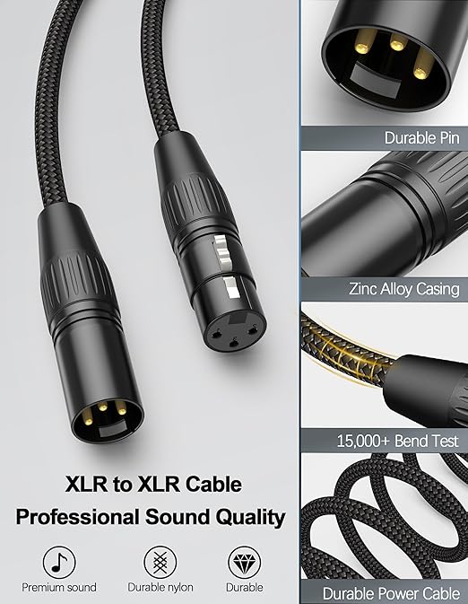 HOSONGIN XLR Microphone Cable (Male to Female) - 10ft Audio Cable with Gold-Plated Connectors, Anti-Interference Shielding for Studio & Live Performance - Durable & Flexible, 1-Pack