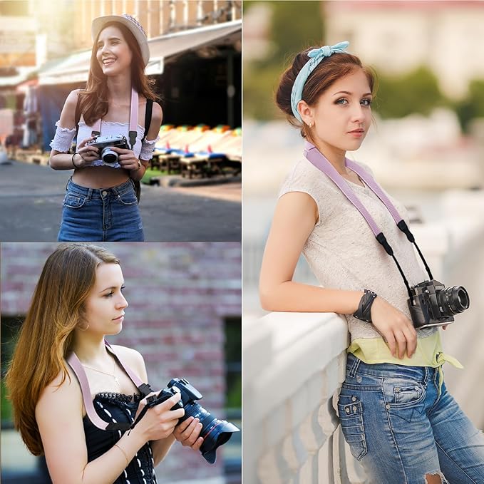 Neck Strap Silicone Camera Straps - Padded Camera Strap, 1.5" Wide Adjustable Nylon Shoulder Strap - Compatible with Canon, Nikon, Sony, and More DSLR and Mirrorless Cameras (Purple)