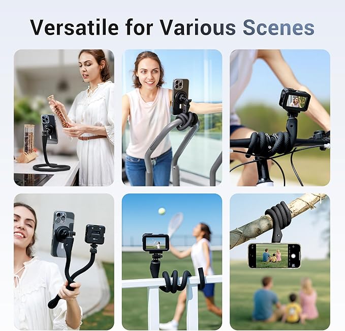 Magnetic Flexible Phone Mount Holder for iPhone 17 16 15 14 Pro & Action Camera,29.5'' Long Arm Bendable Selfie Stick Stand Phone Adapter with 1/4"20 for Osmo 360 Action 5 Pro 4 3 Treadmill Stroller