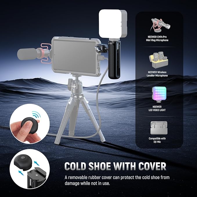 NEEWER PA045E Side Handle with Bluetooth Remote Shutter, Quick Release Clamp, Anti Off Cold Shoe for NEEWER 2nd Gen Phone Cage for 15 Pro/15 Pro Max/S24 Ultra, Silver Lock