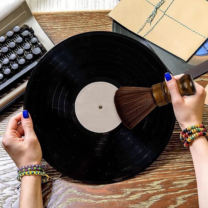 Vinyl Record Cleaner Brush, Anti Static Dust Remover with Fine Fiber Bristles, Wood Record Brush Accessories for Vinyl Albums LP CD Cartridge (Dark Brown)