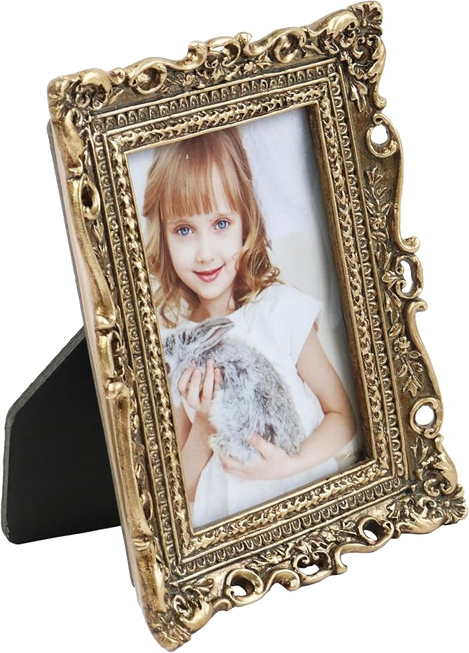 Hymmah 2.5 * 3.5Inch Mini Wallet Picture Frame Vintage Photo Frame Ornate Textured Hand-Crafted Resin Frame with Easel&Hook for Tabletop&Wall Display,Photo Gallery,Art