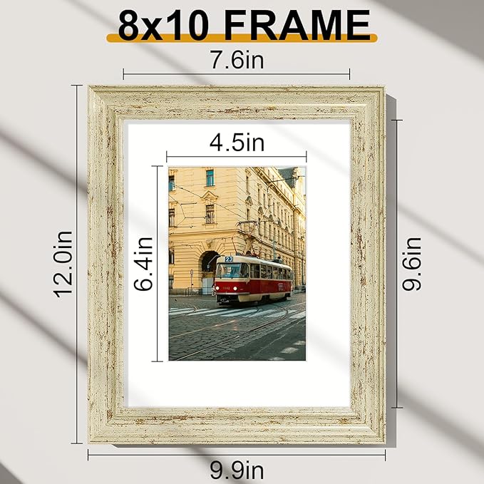 Vittanly 8x10 Picture Frames Set of 2, Ornate Vintage Photo Frame for Wall or Tabletop, Display 5x7 Pictures with Mat or 8x10 without Mat, Green Gold