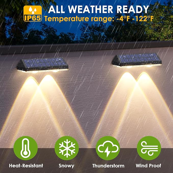 Solar Fence Lights - 2PK Solar Outdoor Light Warm White/Daylight White/Cold White 3 Modes Deck Lights for Outside, Deck Fences, Stair Railings, Pools and Walls