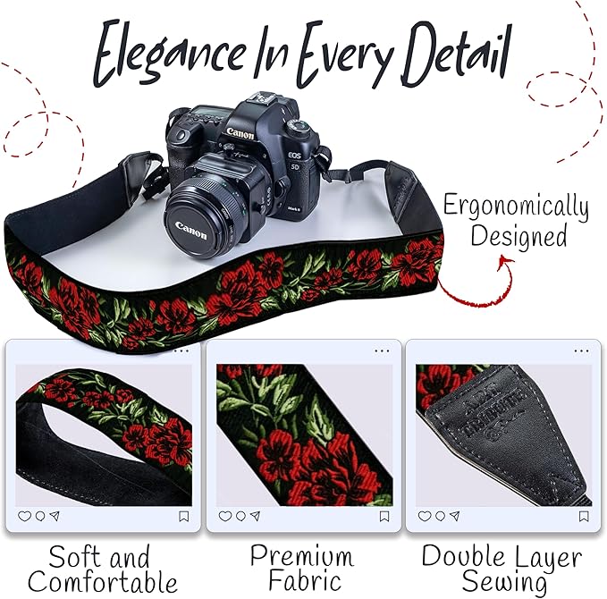 Art Tribute Camera Strap for All DSLR and Mirrorless Cameras. Add Your Name Or Initials Make It a Personalized Gift