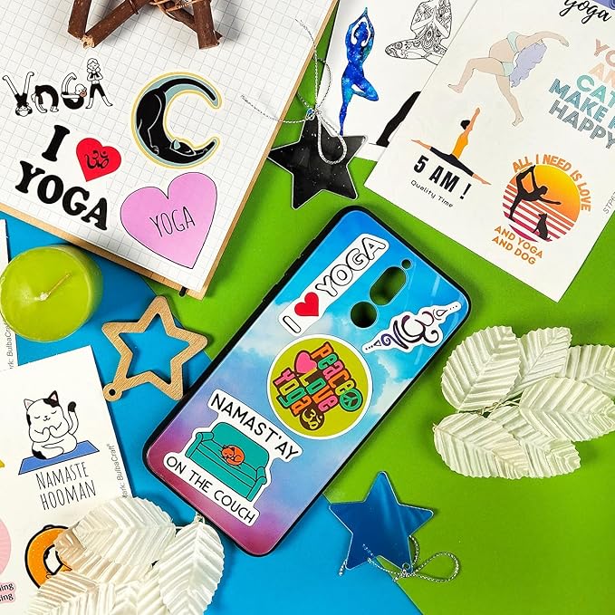 BulbaCraft 100Pcs Yoga Stickers and Decals for Laptop and Water Bottles - Yoga Gifts for Women, Gifts for Women & Men