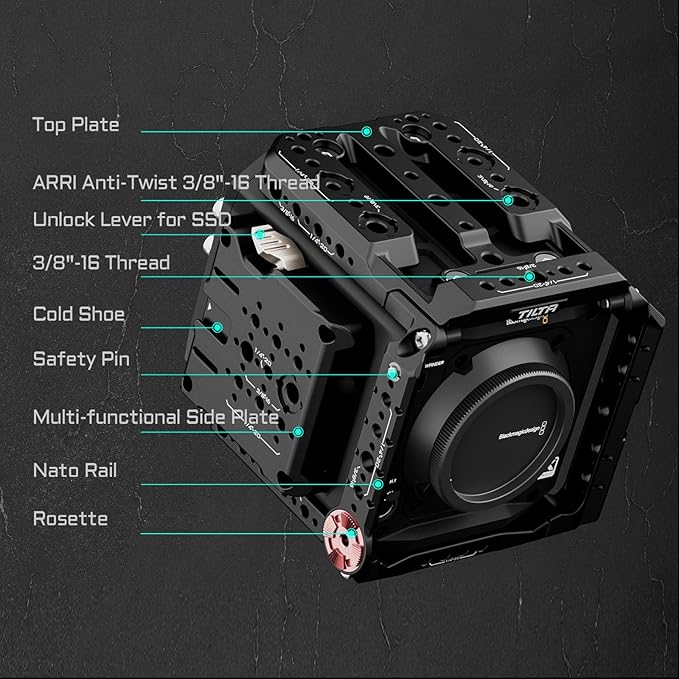 Tilta Camera Modular Full Cage Compatible with Blackmagic Pyxis 6K/ Pyxis 12K | Quick Release Bottom Plate | NATO Rai | Arri Rosette, Cold Shoe, SSD Mount | Multi-Thread Accessory Support
