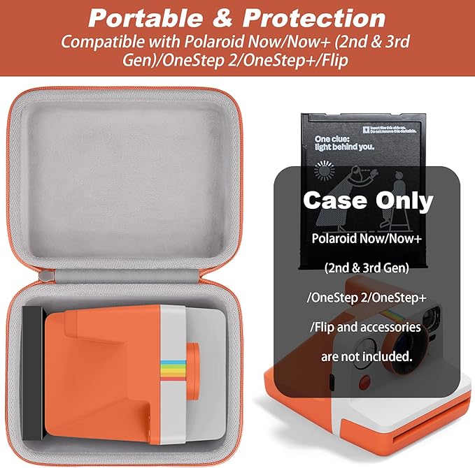 khanka Hard Carrying Case for Polaroid Now 3rd Gen I-Type,Now+ 3rd,Now 2nd,Now+ 2nd Gen,Flip,Originals Now I-Type,Originals Now+,I-2,OneStep+,OneStep 2 Instant Film Camera(Orange Zipper)
