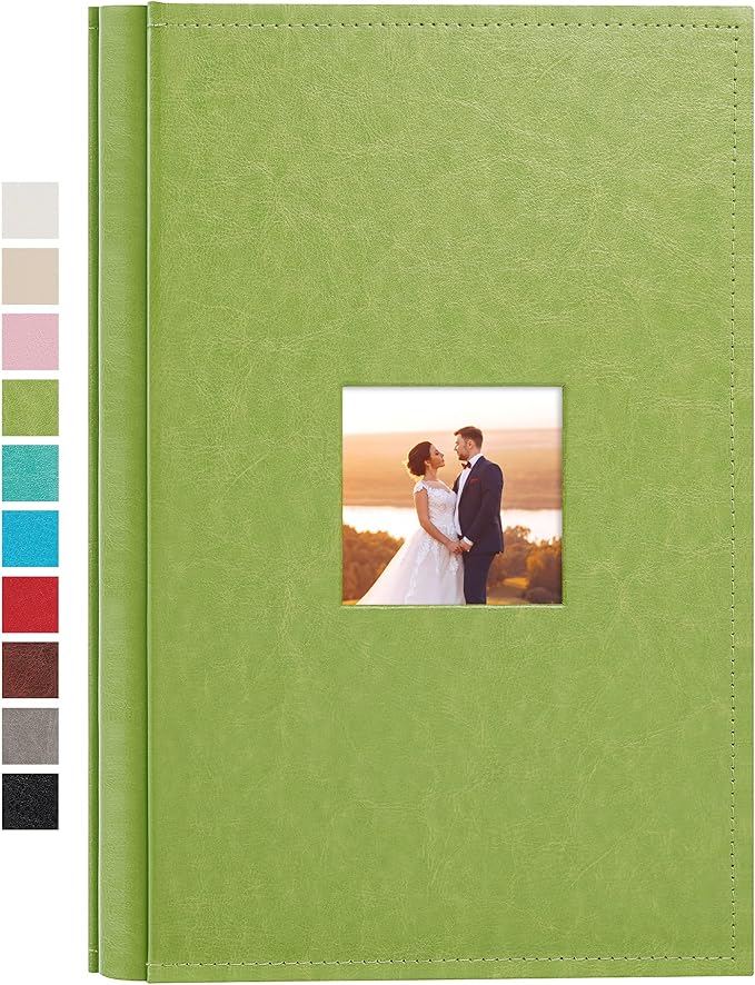 potricher Small Photo Album 4x6 300 Photos Leather Cover Picture Book with 300 Horizontal Pockets for Family Wedding Anniversary and Baby (Green)