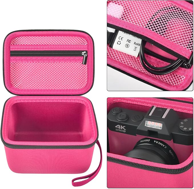 Vlogging Camera Case Compatible with for Duluvulu/for VJIANGER/for JGIPL/for TEBNGIHNM 4K Digital Cameras for Youtube. Vlog Camera Carrying Storage for Lens, Cable and Other Accessories - Red