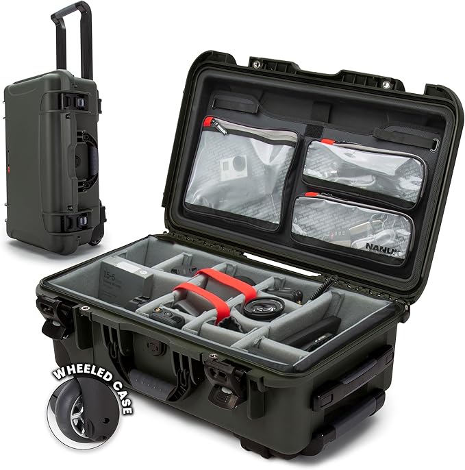 NANUK 935 Pro Photo Kit – Waterproof Travel Camera Hard Case with Padded Dividers and Wheels, 22” x 14” x 9” - Dustproof and Impact Resistant, Airline Carry-On Approved – Olive