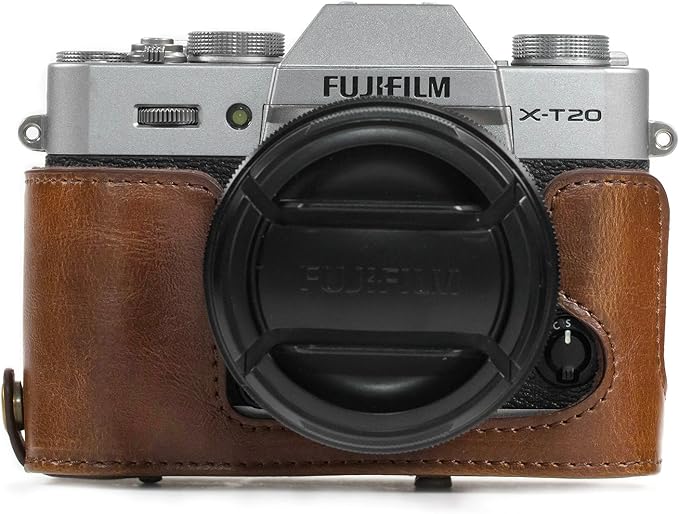 MegaGear MG982 Ever Ready Leather Camera Case and Strap for Fujifilm X-T30, X-T20, X-T10 (16-50mm / 18-55mm Lenses) - Dark Brown