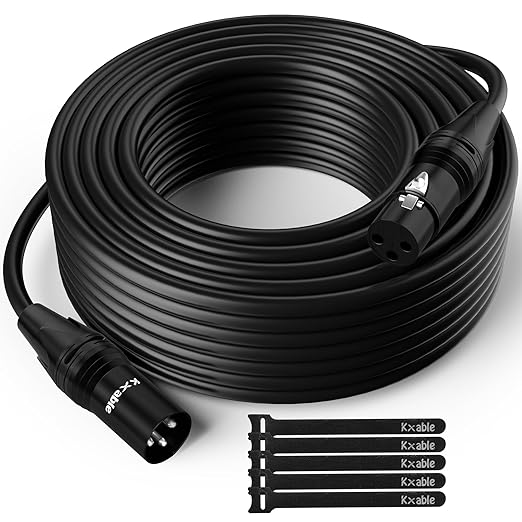 XLR Microphone Cable 100 Feet, 3 Pin Shielded Balanced Male to Female Mic Cord, Zinc Alloy Shells, OFC, Heavy-Duty Patch Cable for Amplifier, Speaker, Mixer with 5 Cable Ties