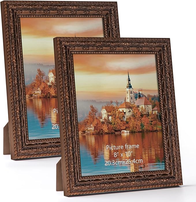 Edenseelake 8x10 Picture Frame Set of 2, Vintage Antique Ornate Photo Frame 8 by 10 for Tabletop or Wall, Bronze
