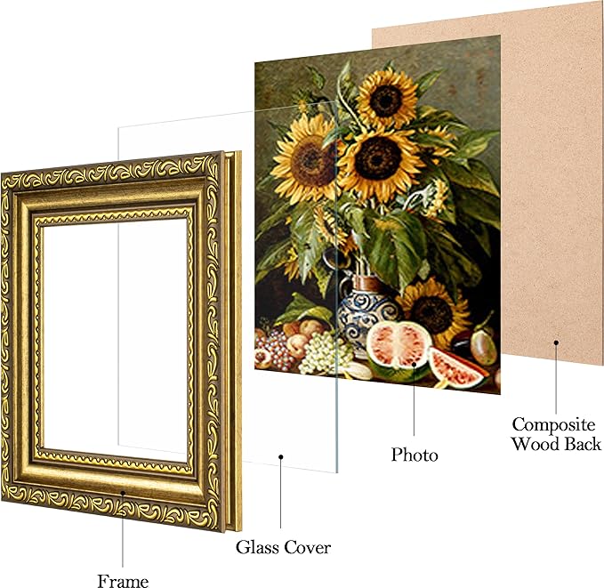 eletecpro 4x4 Picture Frames Set of 4, Ornate Frames with Glass Cover, Vintage Gold Photo Frame Displays 4x4 Photo for Tabletop, Gold
