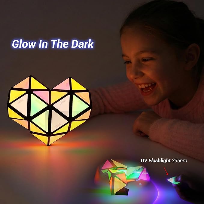 TOSY Magnet Pyramid Glow - 1 Cube Transforms into 1 Billion Shapes (Bunny, Egg Basket, Flowers, Heart), Easter Valentine Gift, 12 pcs, 243 Magnets, Glowing, Holographic Design, Puzzle/STEM Toy, 3-pack