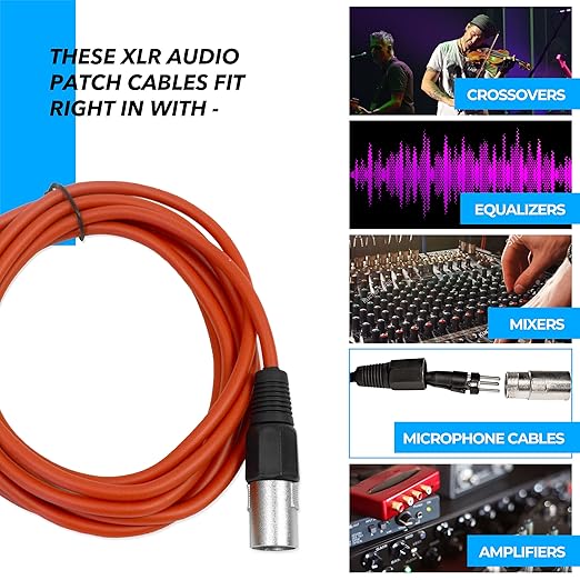 Seismic Audio SAXLX-10BGORYP - 6 Pack of Multiple Colors 10 Foot XLR Patch Cables XLR Male to Female Patch Cords