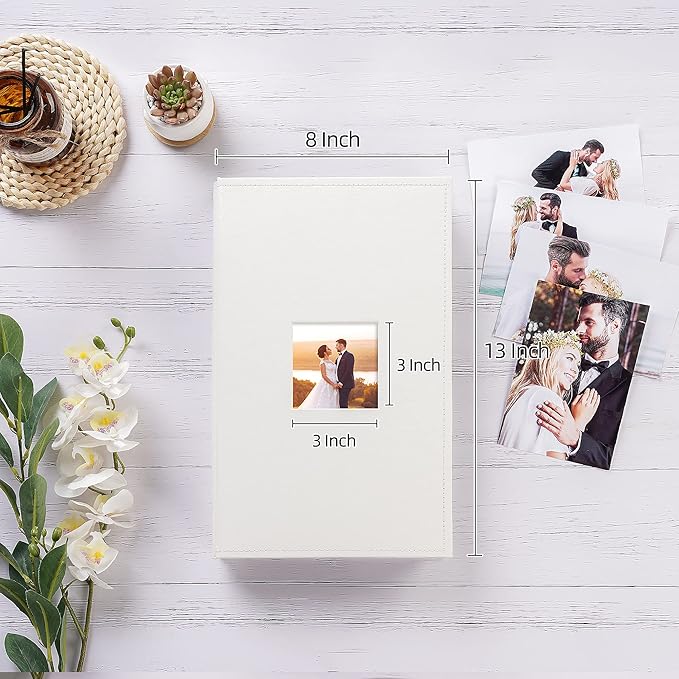 potricher Small Photo Album 4x6 300 Photos Leather Cover Picture Book with 300 Horizontal Pockets for Family Wedding Anniversary and Baby (White)