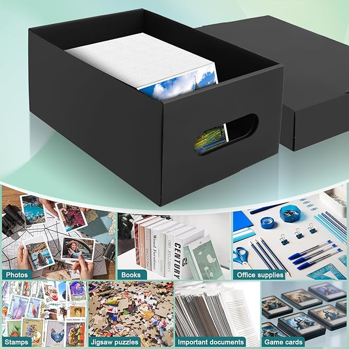 aopule 6PCS Photo Storage Box for 5"x7" Photos,12.3“ x 7.28“ x 5.3“ Picture Box Store and Protect Pictures with Lid, Photo Storage Box Documents Black