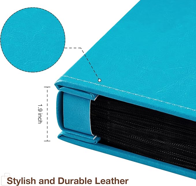 potricher Small Photo Album 4x6 300 Photos Leather Cover Picture Book with 300 Horizontal Pockets for Family Wedding Anniversary and Baby (Blue)