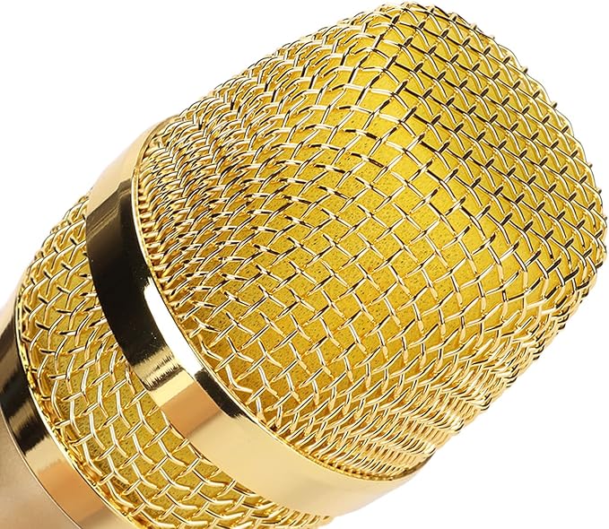 Handheld Microphone, Plug and Play Karaoke Wireless Microphone 50m Receiving 600Hz to 800KHz Multipurpose for Home (Gold)