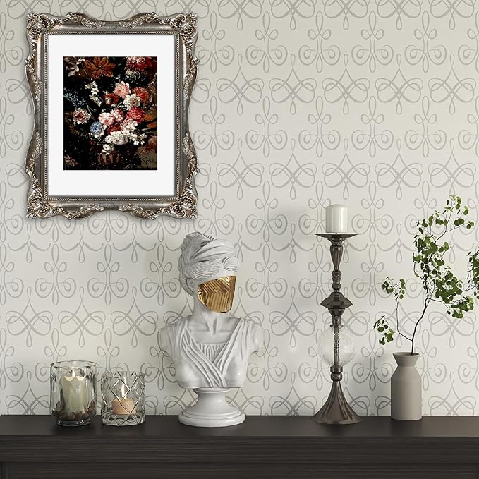 Silver Ornate 11x14 Picture Frame with Mat for 8x10 or 11x14 Photos, Real Glass, Vintage Baroque Victorian Frames for Wall Display