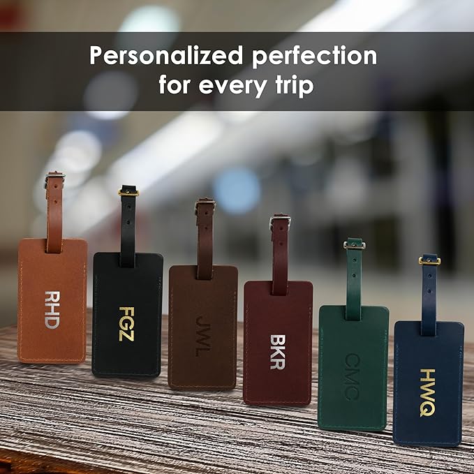 Northwind Personalized Leather Luggage Tag – Made in USA - Custom Monogrammed Travel Bag Tag, Handmade Premium Leather with Secure Strap, Durable Travel Accessory Gift for Men Women Travelers