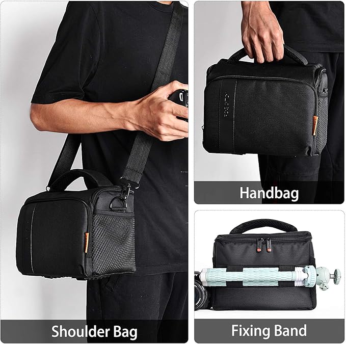 FOSOTO Waterproof (with Rain Cover) Shoulder Camera Case Bag Compatible for Nikon D5600 D750 D3300 Canon Rebel SL2 T7i EOS 80D 60D Sony A77II a68 a99II Travel DLSR SLR Camera Bags