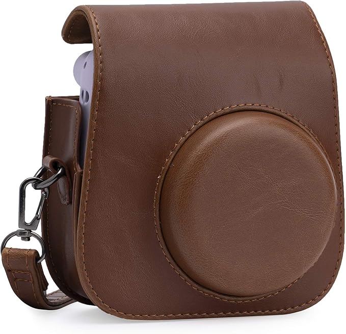 Frankmate PU Leather Camera Case Compatible with Fujifilm Instax Mini 11 12 Instant Camera with Adjustable Strap and Pocket (Brown)