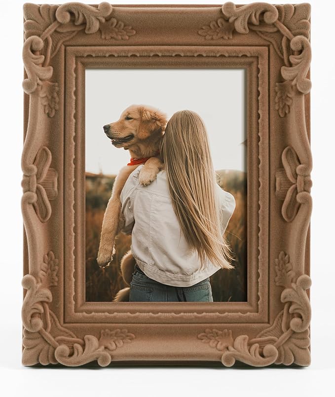 Picture Frames 4x6 for Drawings Prints, Small Decorative Photo Frame with Real Glass/Stand, Rococo Ornate Memorial Frame Gift for Wedding Baby Shower Retirement (Brown)