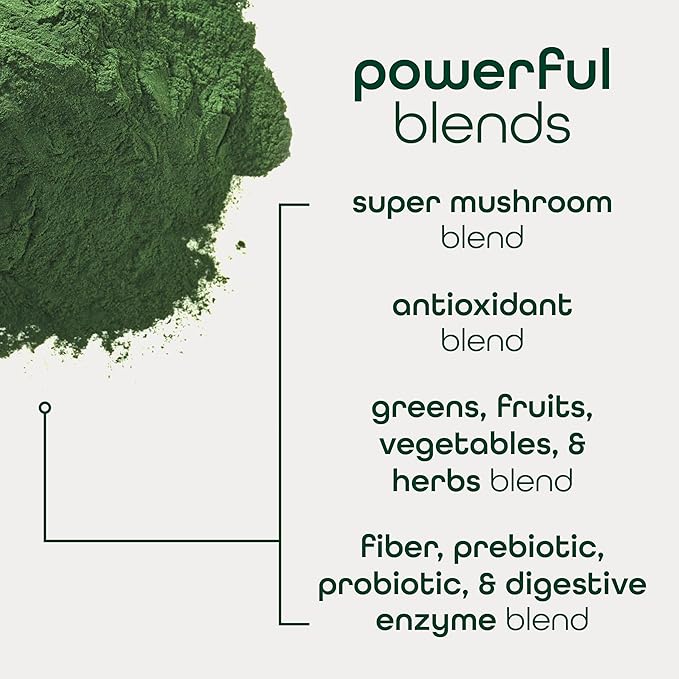 Zena Nutrition Organic Super Greens Powder, 70+ Superfoods, 0 Sugar, 3g Fiber, Spirulina, Chlorella, Mushrooms, Prebiotics/Probiotics, Digestive Enzymes, Gut Health, Mixed Berry, 30 Drink Mix Packets