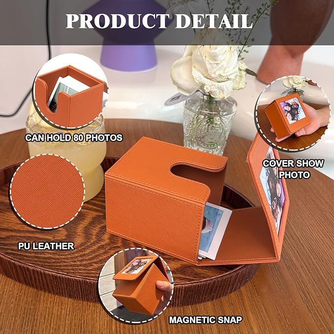 WOGOZAN Picture Holder Case for Fujifilm Instax Link Square SQ40 SQ1 SQ6 SQ10 SQ20 SP-3 Instant 2.9x3.4 Inches Film Camera Accessories Photo Pouch Protection Case Can Hold 80 Films (Only One)- Brown
