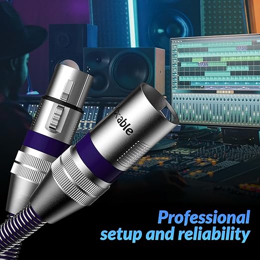 XLR Microphone Cable 40 FT, XLR Male to Female Balanced Mic Cable, 3-Pin Shielded Speaker Cord, Zinc Alloy Connectors, 22AWG Pure Copper, Metal Spring SR, Recording Studio, Podcast, Purple