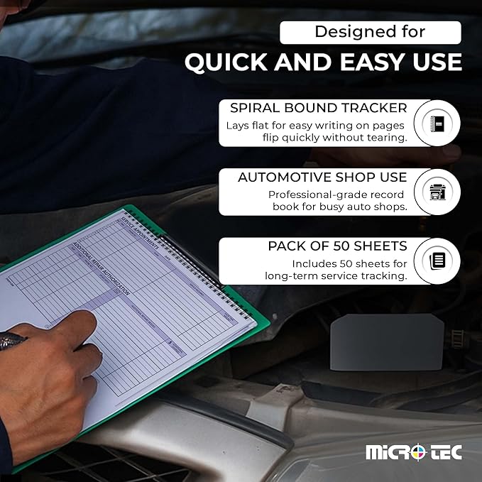 Daily Car Service Record Book – 8.5" x 11" Spiral Bound Auto Service Log – Blue Ink Durable 90# Paper – Automotive Service & Repair Tracking – Dealership Workshop Record - 100 Pages/Book (Book of 1)