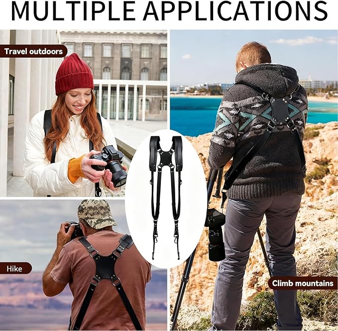 Camera Harness,Black Camera Straps for Photographers,Leather Dual Camera Strap for Two DSLR/SLR Cameras