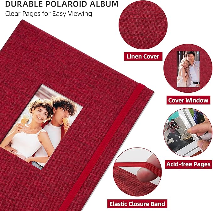 Vienrose Mini Polaroid Photo Album Book 208 Photos 2x3 Inch Pictures for Fujifilm Instax Mini 7s 8 9 11 25 26 40 50s 90 Evo Z2300 Instant Camera, Polaroid Snap Red 1 Pack